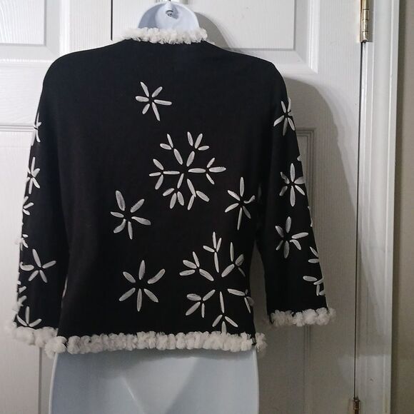 Michael Simon vintage snowflake button down cardigan white trim Sz S - Picture 7 of 10